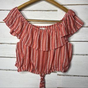 Forever 21 Crop Flounce Tie Front Top L